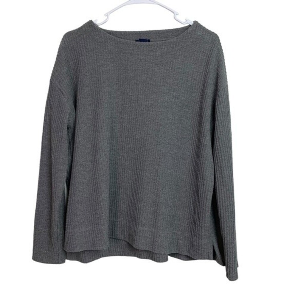 Splendid Gray Waffle Knit Long Sleeve Blouse Size M Women